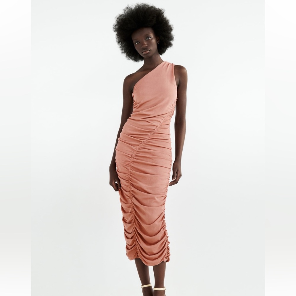 Zara Pink Rouched One Shoulder Dress